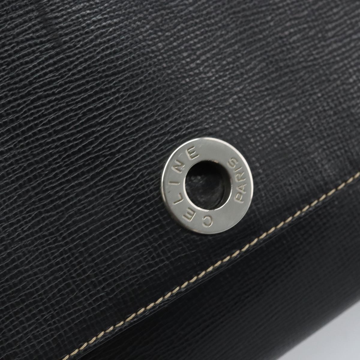 CELINE Circle Shoulder Bag Leather Black Silver Auth LNZ679V