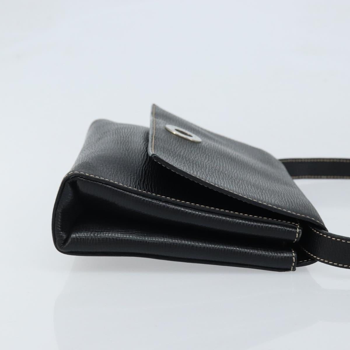 CELINE Circle Shoulder Bag Leather Black Silver Auth LNZ679V