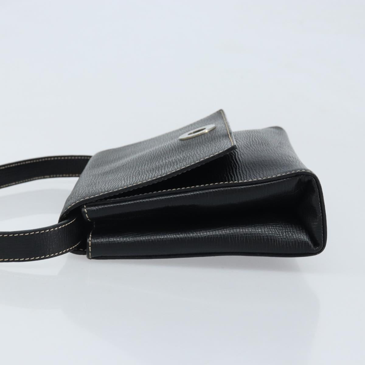 CELINE Circle Shoulder Bag Leather Black Silver Auth LNZ679V