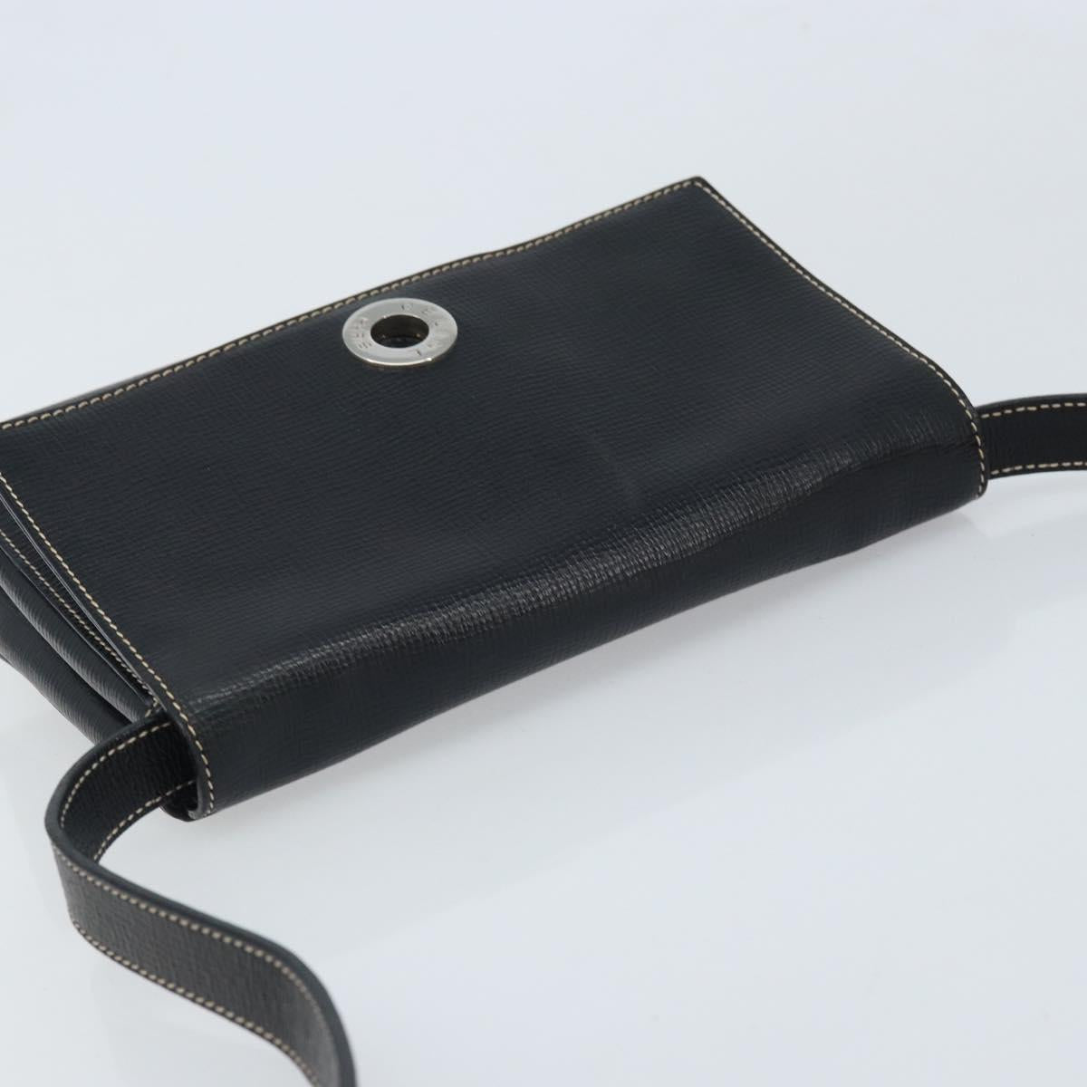 CELINE Circle Shoulder Bag Leather Black Silver Auth LNZ679V
