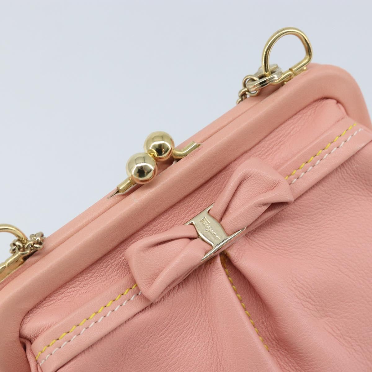 Salvatore Ferragamo Chain Vala Pouch Leather Pink Gold Auth LNZ683A