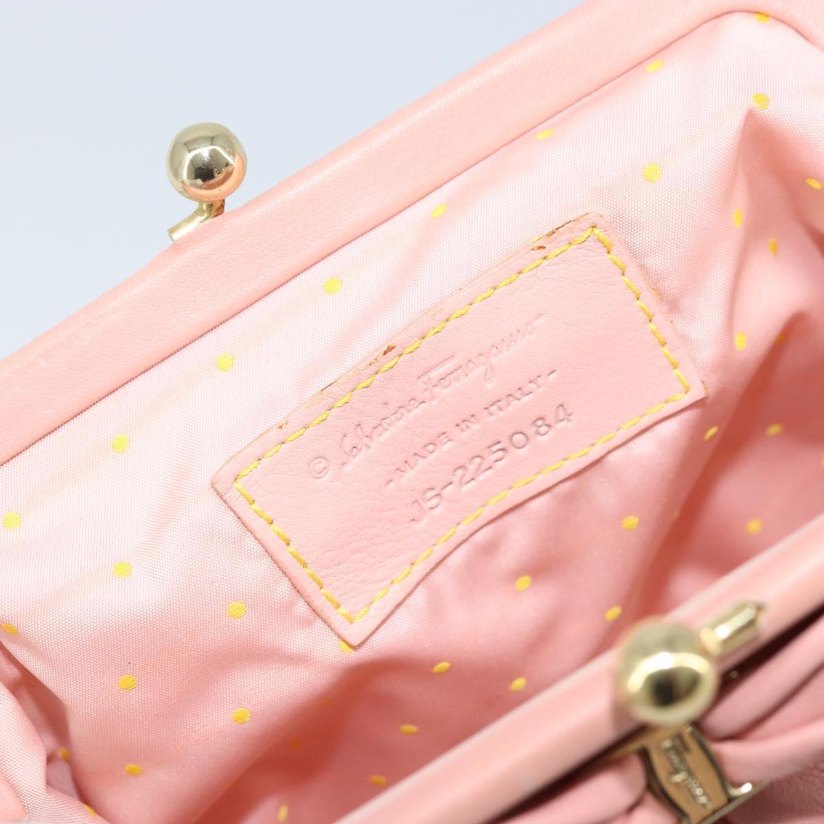 Salvatore Ferragamo Chain Vala Pouch Leather Pink Gold Auth LNZ683A