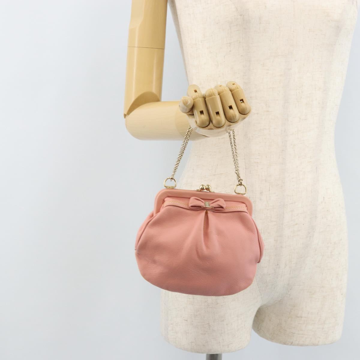 Salvatore Ferragamo Chain Vala Pouch Leather Pink Gold Auth LNZ683A