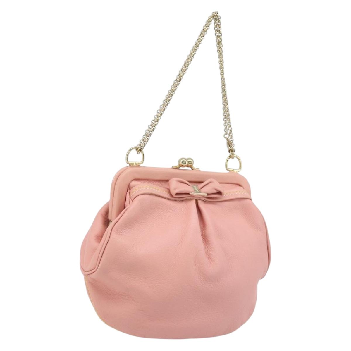Salvatore Ferragamo Chain Vala Pouch Leather Pink Gold Auth LNZ683A