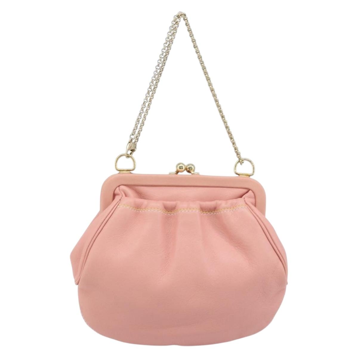 Salvatore Ferragamo Chain Vala Pouch Leather Pink Gold Auth LNZ683A