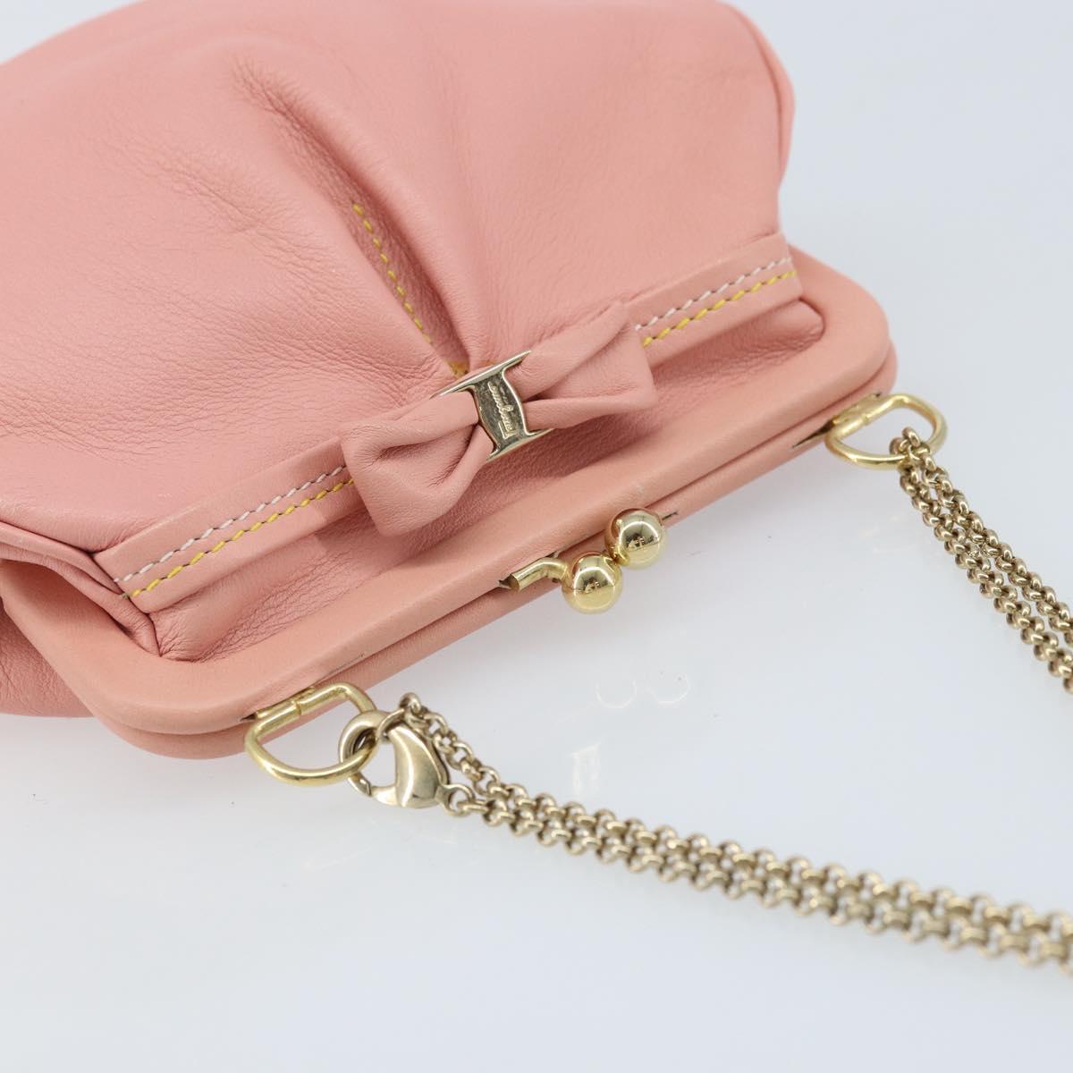 Salvatore Ferragamo Chain Vala Pouch Leather Pink Gold Auth LNZ683A