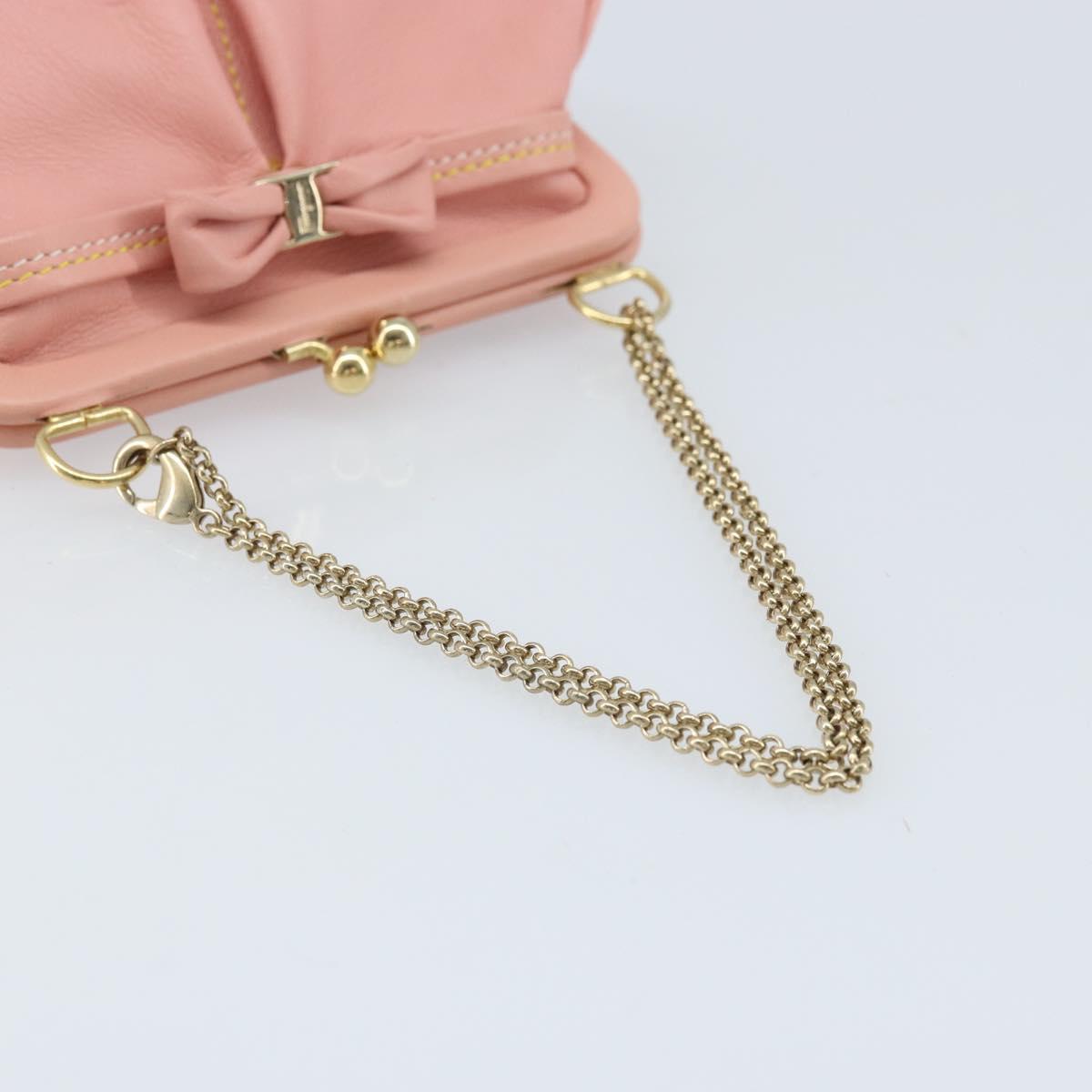 Salvatore Ferragamo Chain Vala Pouch Leather Pink Gold Auth LNZ683A