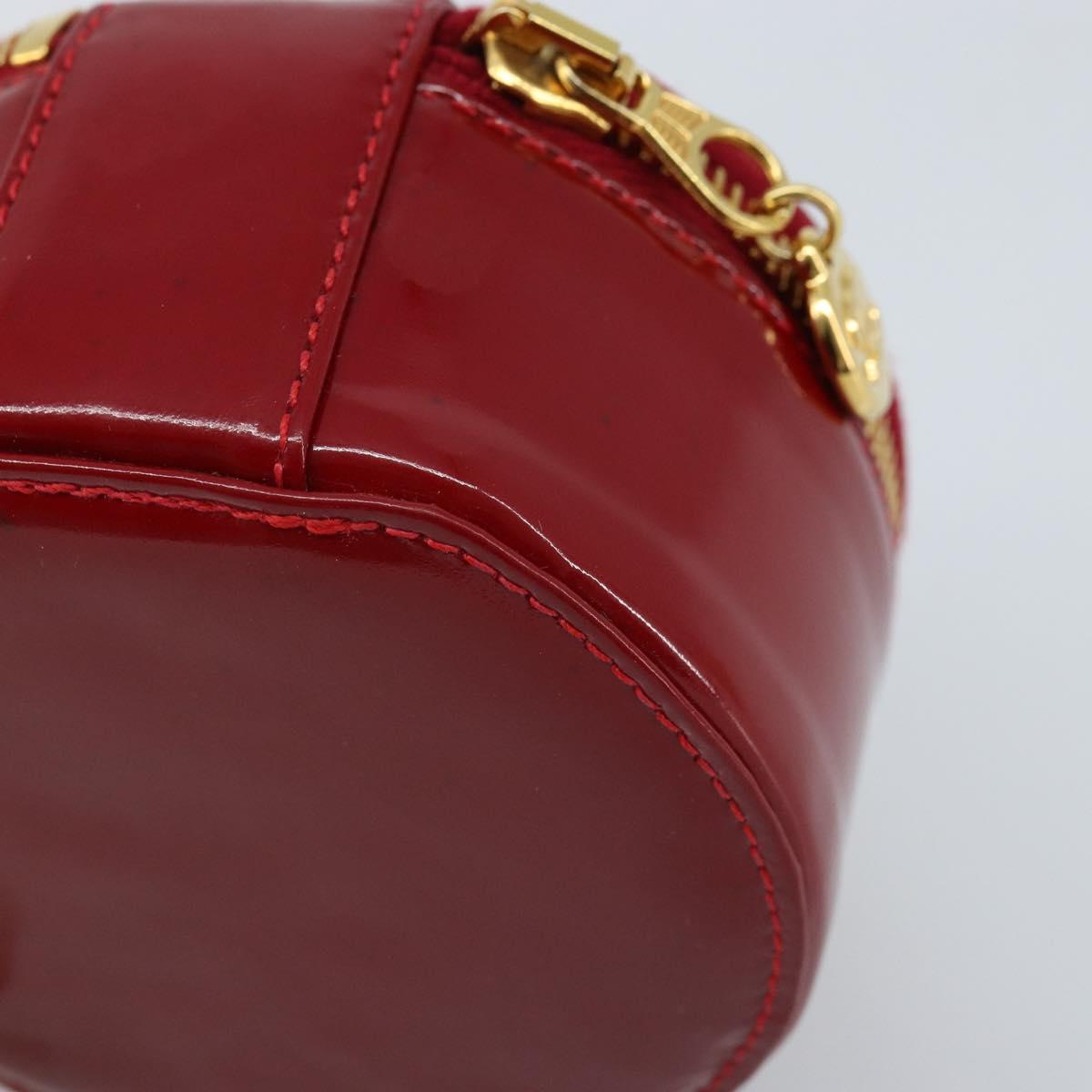 CHANEL COCO Mark Jewelry Case Patent leather Red Gold CC Auth LNZ684V