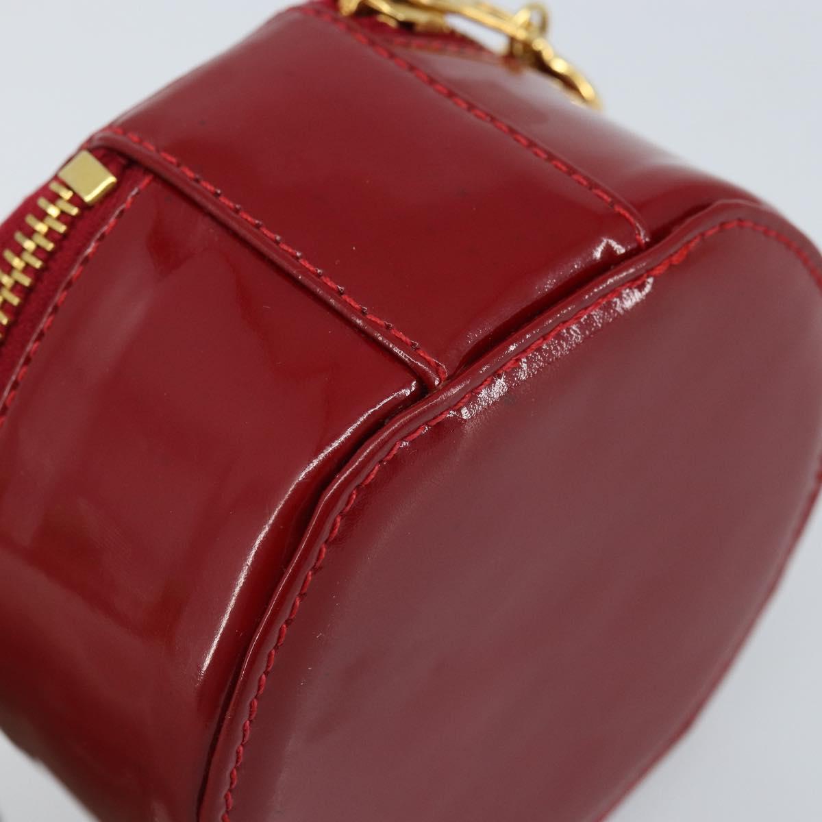 CHANEL COCO Mark Jewelry Case Patent leather Red Gold CC Auth LNZ684V