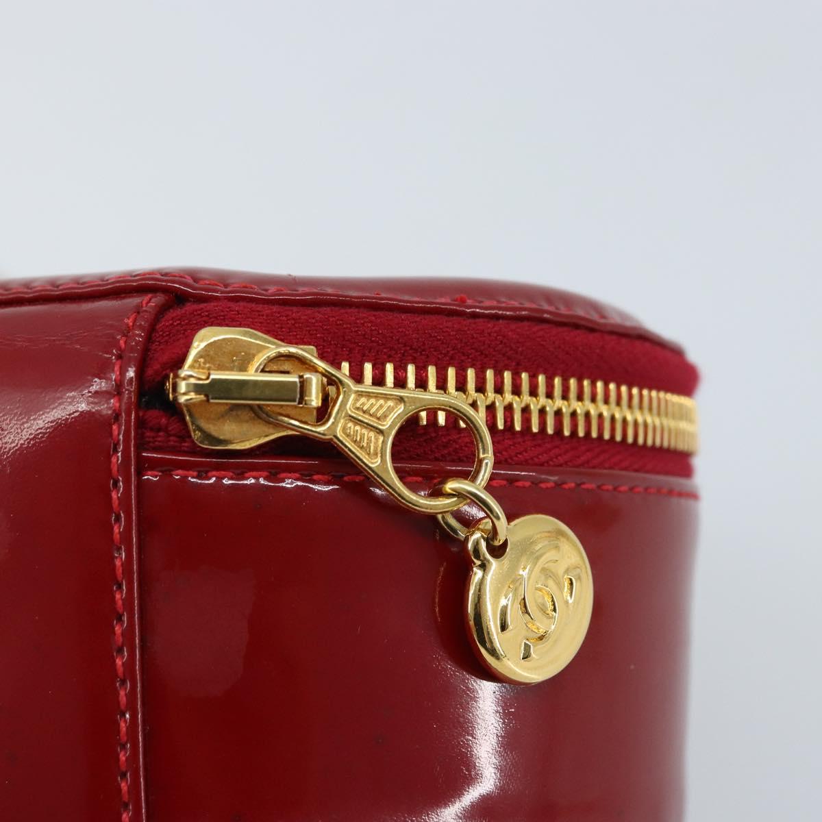 CHANEL COCO Mark Jewelry Case Patent leather Red Gold CC Auth LNZ684V