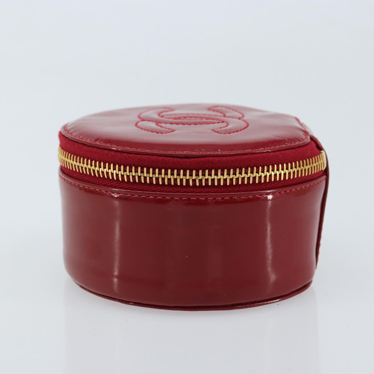 CHANEL COCO Mark Jewelry Case Patent leather Red Gold CC Auth LNZ684V