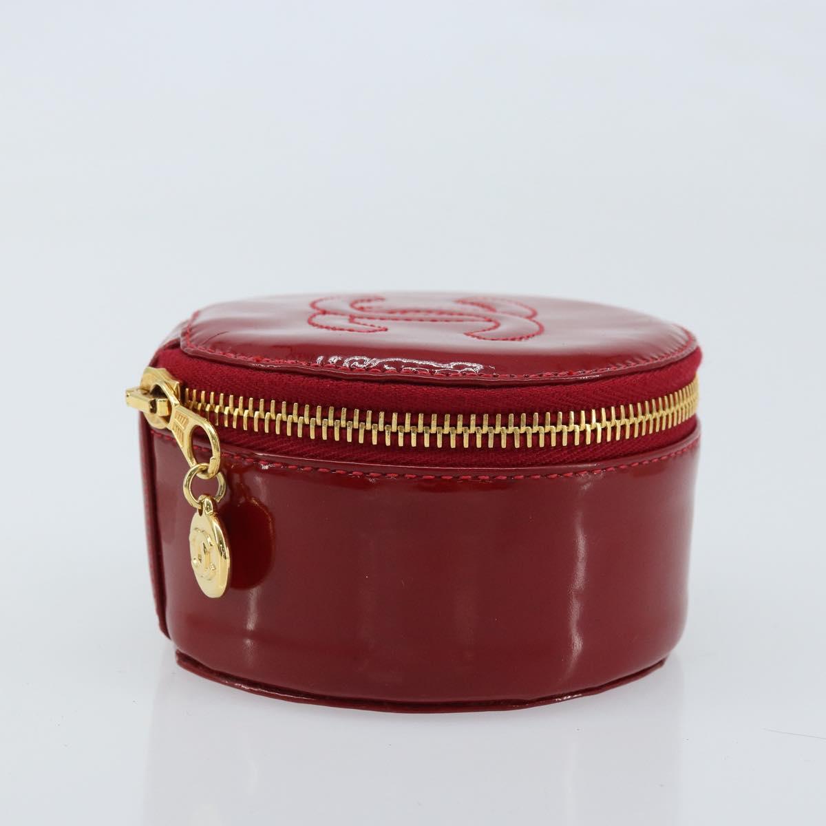 CHANEL COCO Mark Jewelry Case Patent leather Red Gold CC Auth LNZ684V