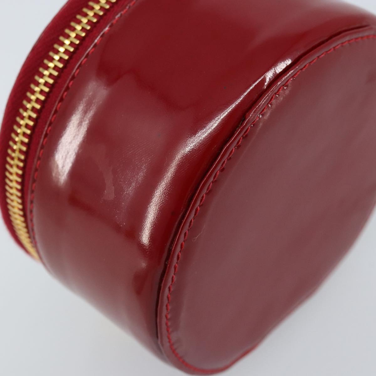CHANEL COCO Mark Jewelry Case Patent leather Red Gold CC Auth LNZ684V