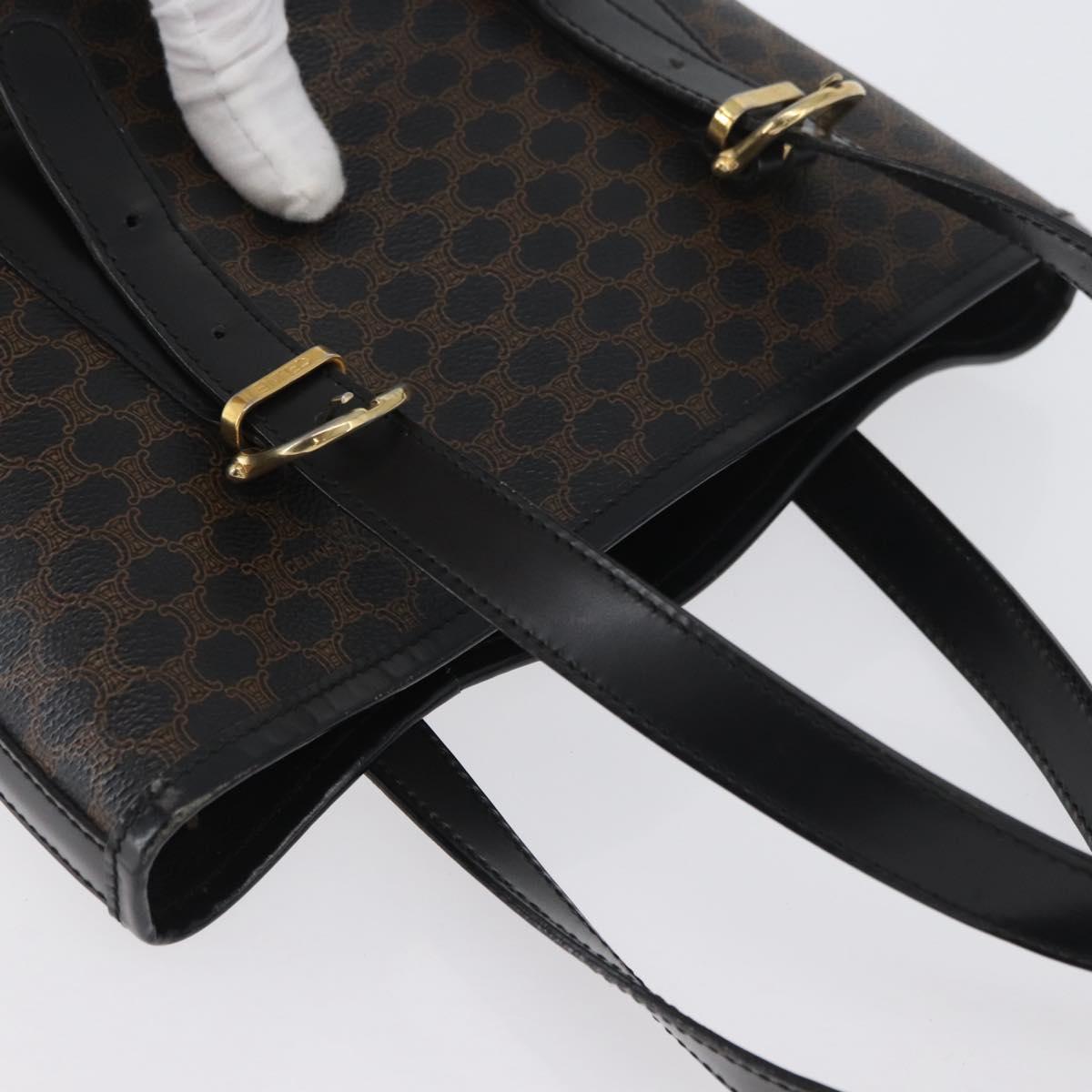 CELINE Macadam Canvas Tote Bag PVC Leather Black Gold Auth LNZ687