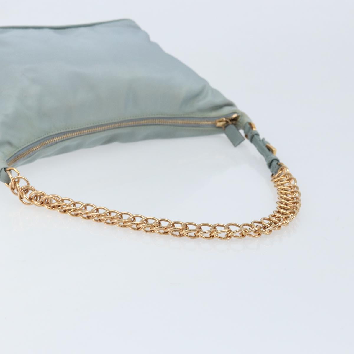 PRADA Chain Shoulder Bag Nylon Light Blue Gold Auth LNZ688V