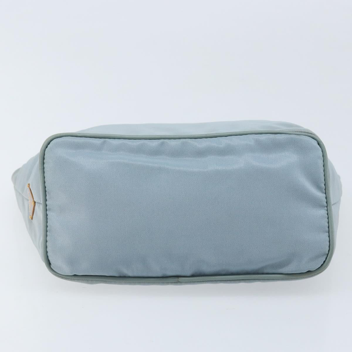 PRADA Chain Shoulder Bag Nylon Light Blue Gold Auth LNZ688V