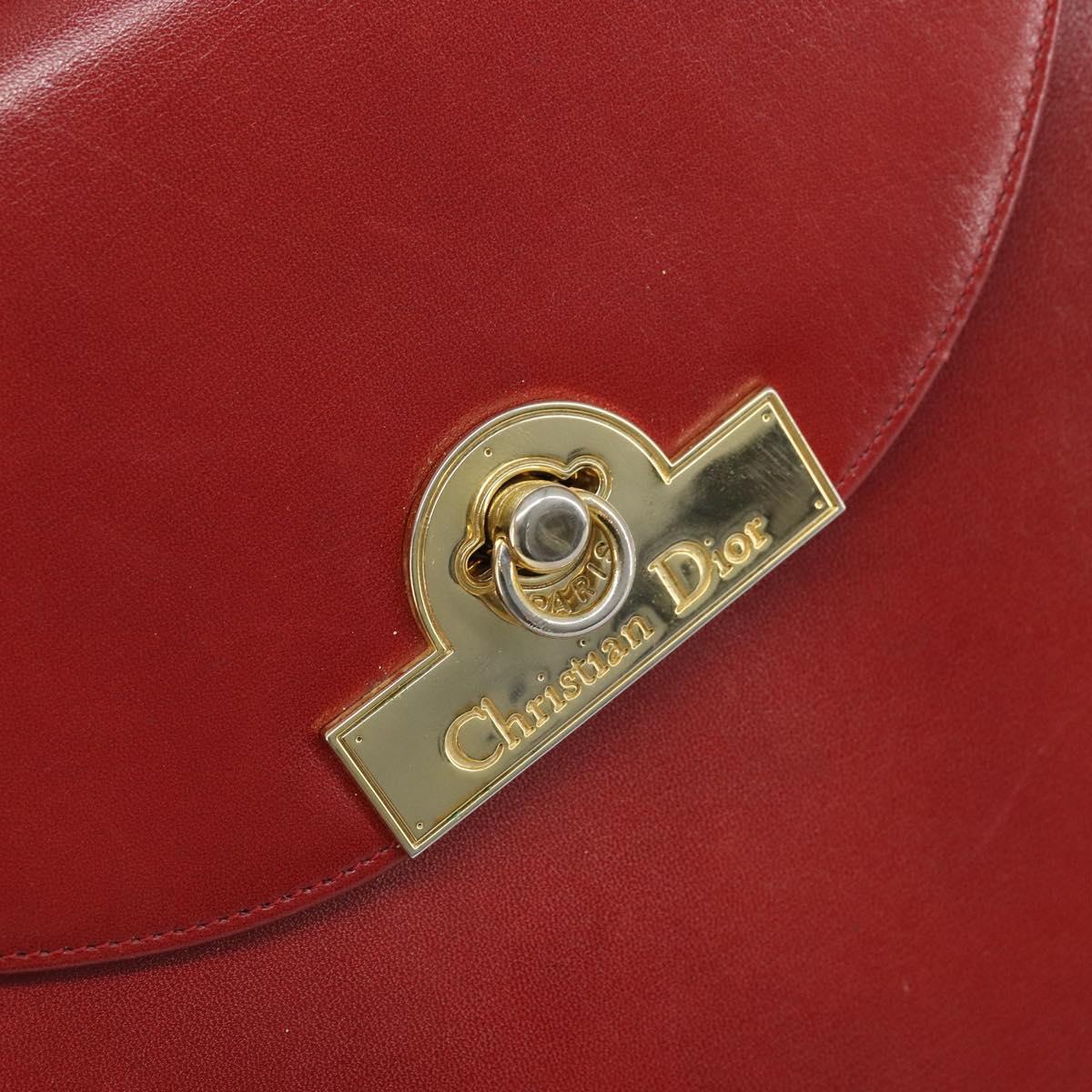 Christian Dior Hand Bag Leather Red Gold Auth LNZ689