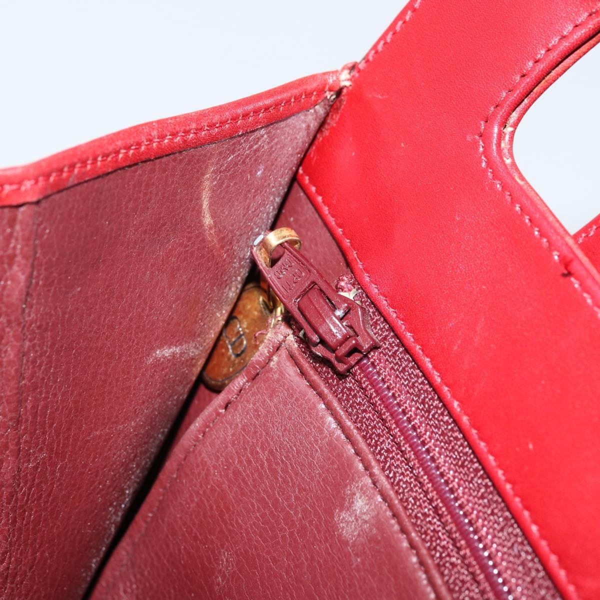 Christian Dior Hand Bag Leather Red Gold Auth LNZ689