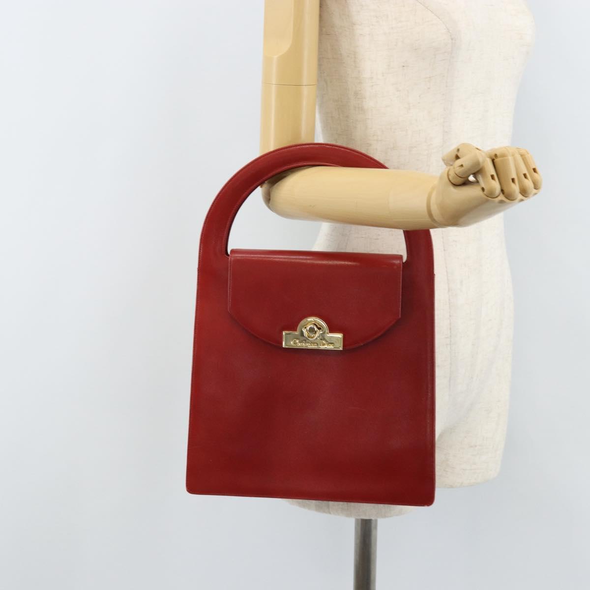 Christian Dior Hand Bag Leather Red Gold Auth LNZ689