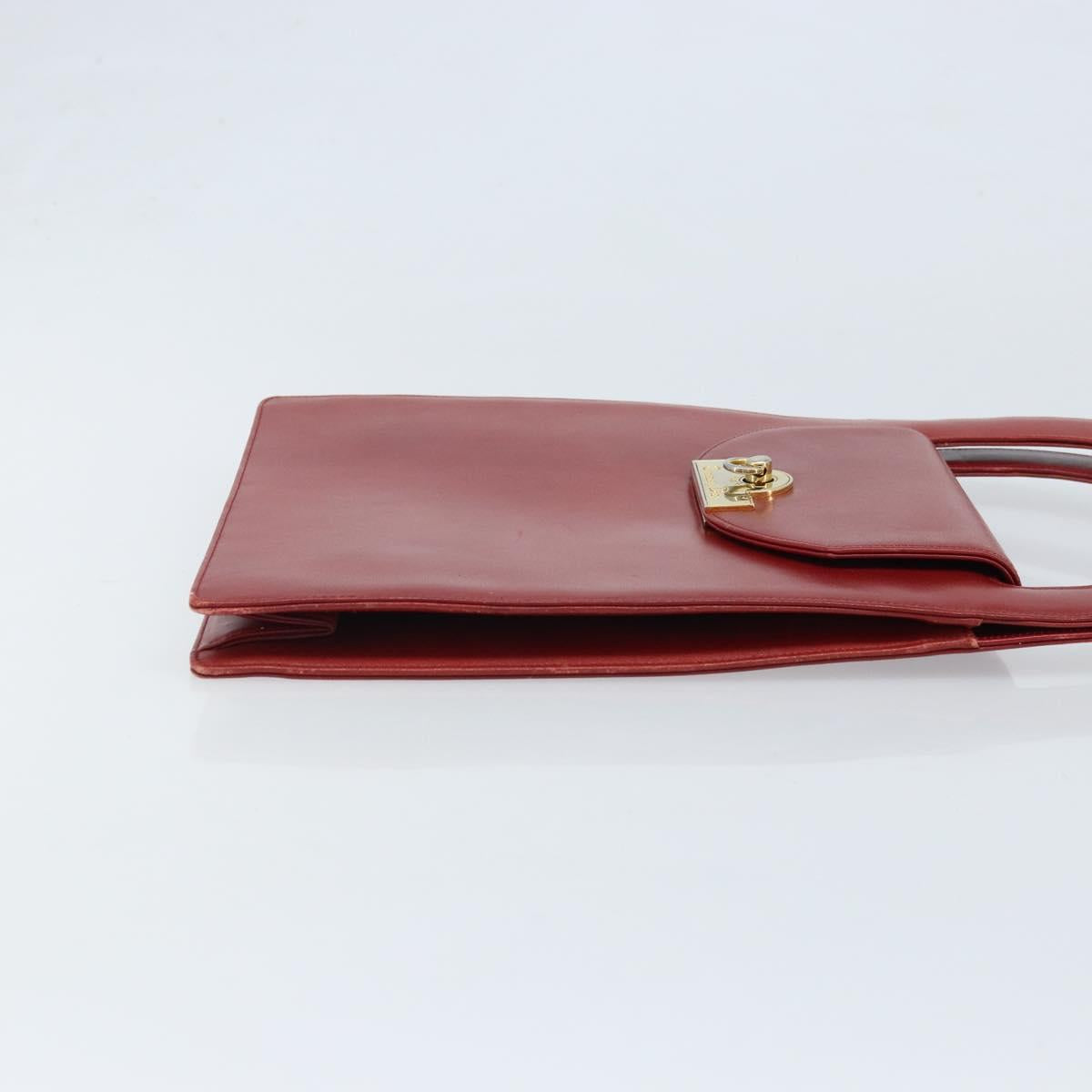 Christian Dior Hand Bag Leather Red Gold Auth LNZ689
