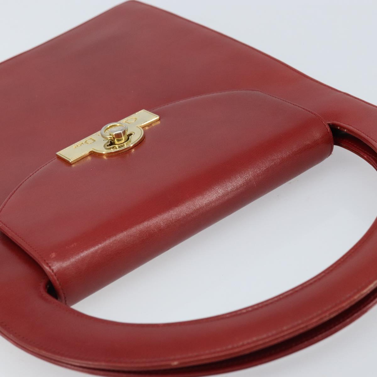 Christian Dior Hand Bag Leather Red Gold Auth LNZ689