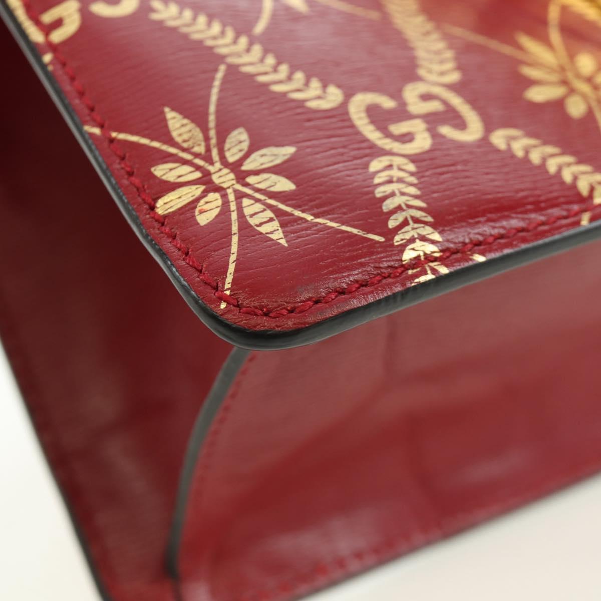 GUCCI Silvi Sherry Line Hand Bag Leather 2way Red Gold 470270 Auth LNZ690V