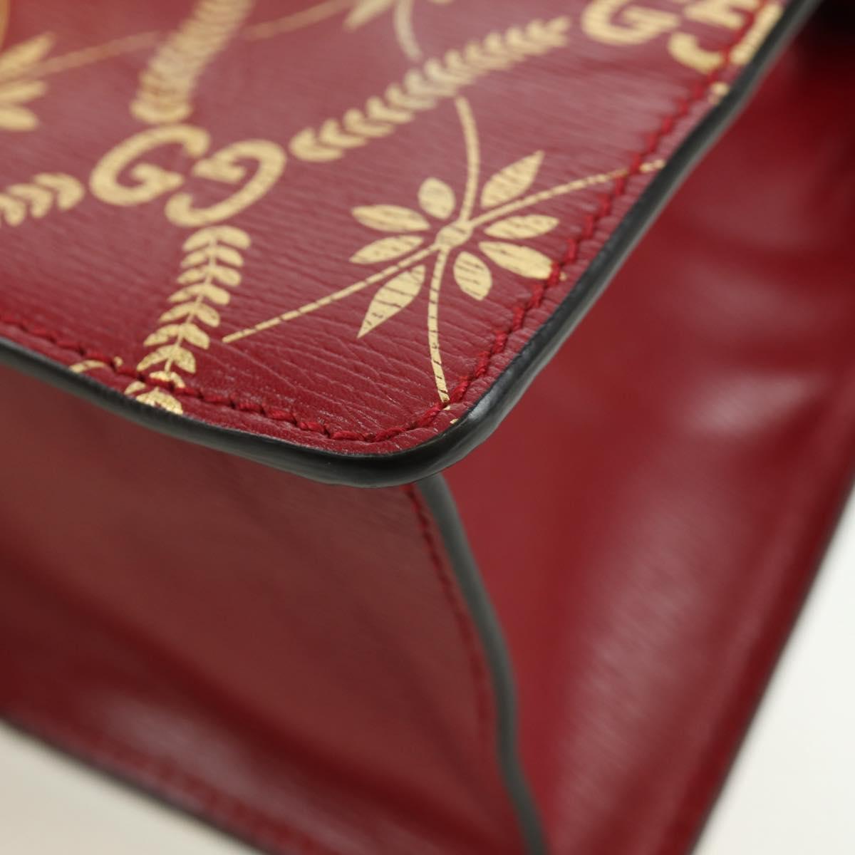 GUCCI Silvi Sherry Line Hand Bag Leather 2way Red Gold 470270 Auth LNZ690V