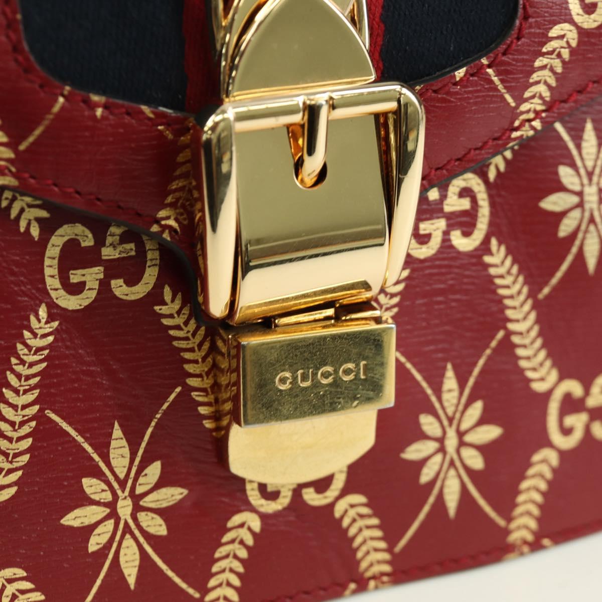 GUCCI Silvi Sherry Line Hand Bag Leather 2way Red Gold 470270 Auth LNZ690V