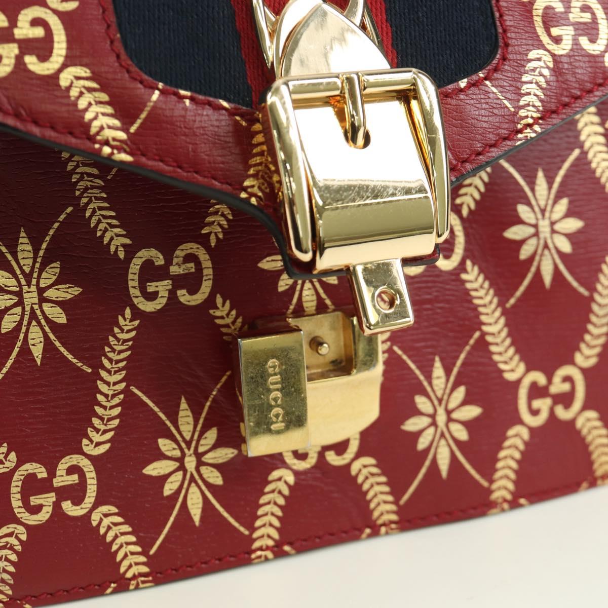 GUCCI Silvi Sherry Line Hand Bag Leather 2way Red Gold 470270 Auth LNZ690V
