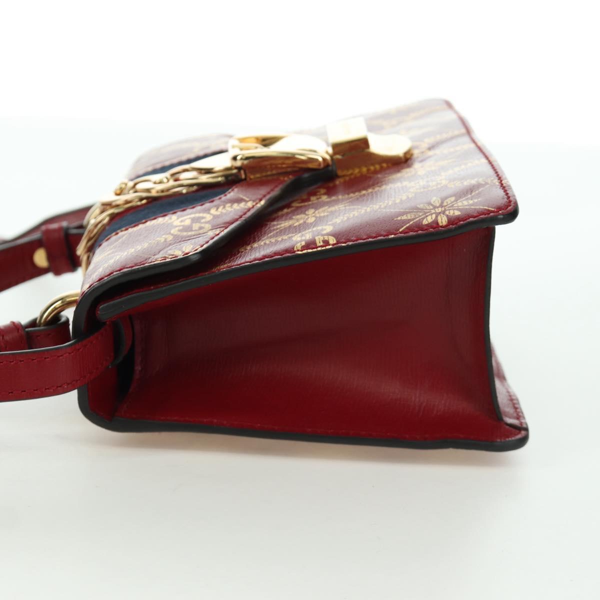 GUCCI Silvi Sherry Line Hand Bag Leather 2way Red Gold 470270 Auth LNZ690V