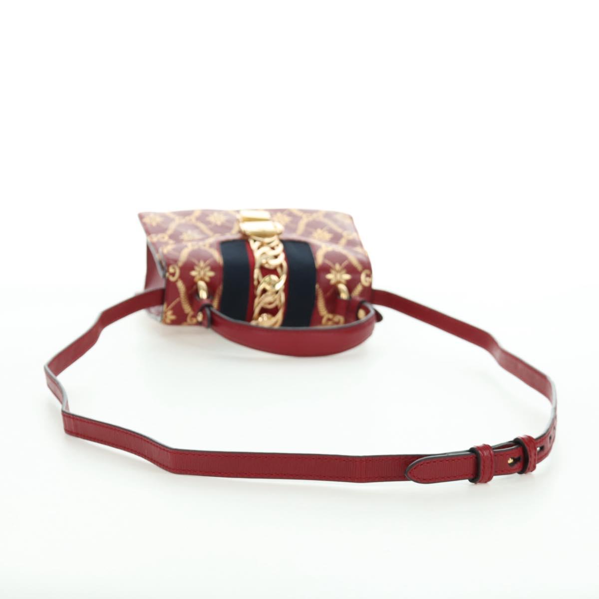 GUCCI Silvi Sherry Line Hand Bag Leather 2way Red Gold 470270 Auth LNZ690V