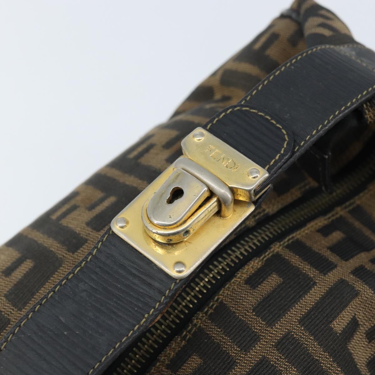 FENDI Zucca Canvas Hand Bag Black Brown Auth LNZ693