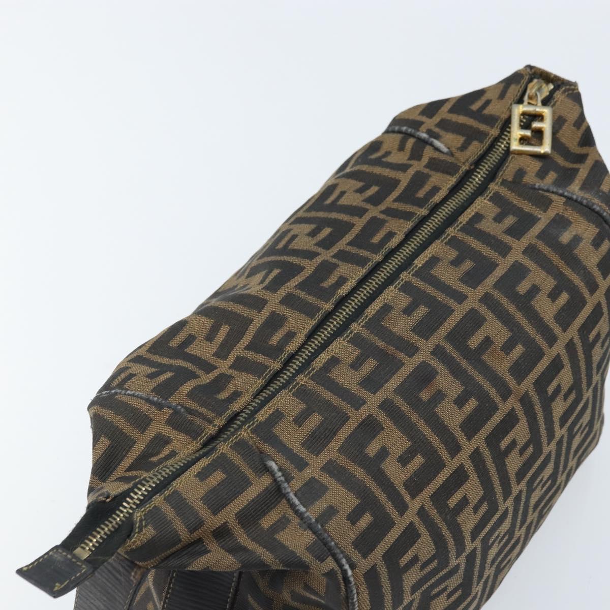 FENDI Zucca Canvas Hand Bag Black Brown Auth LNZ693