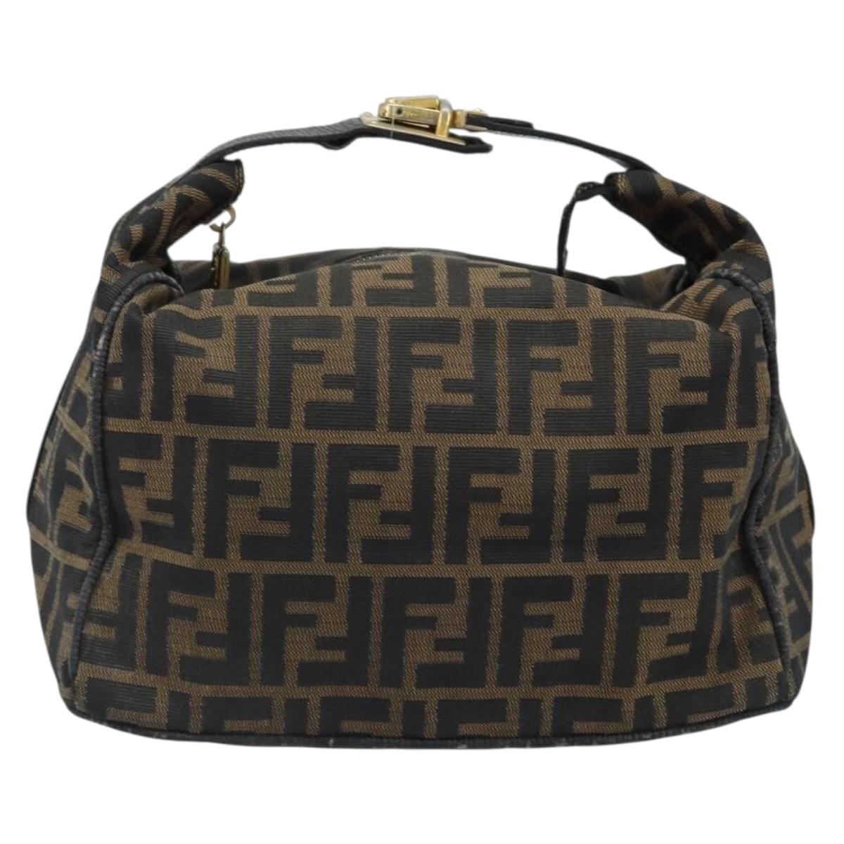 FENDI Zucca Canvas Hand Bag Black Brown Auth LNZ693