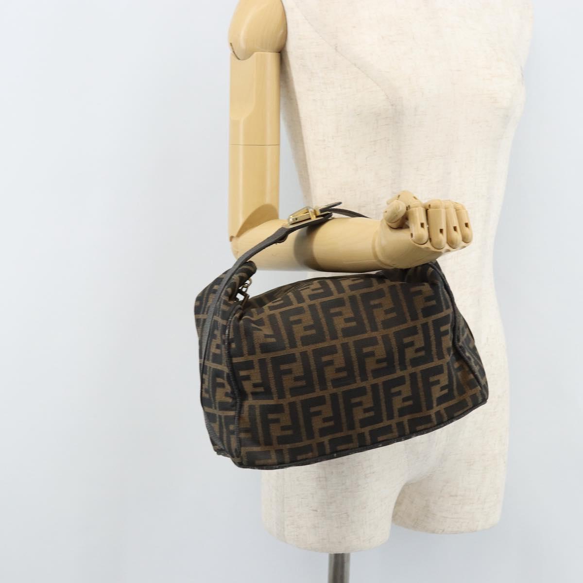 FENDI Zucca Canvas Hand Bag Black Brown Auth LNZ693