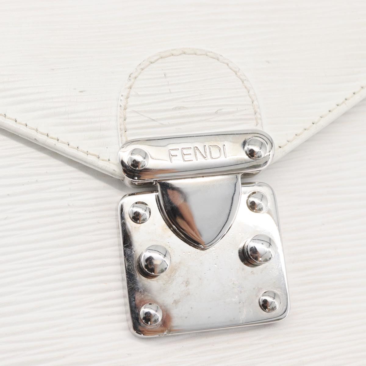 FENDI Hand Bag Leather 2way White Silver Auth LNZ694