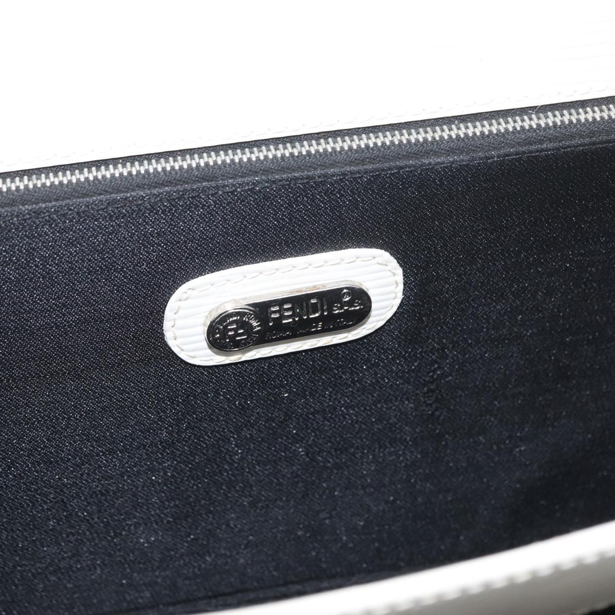 FENDI Hand Bag Leather 2way White Silver Auth LNZ694