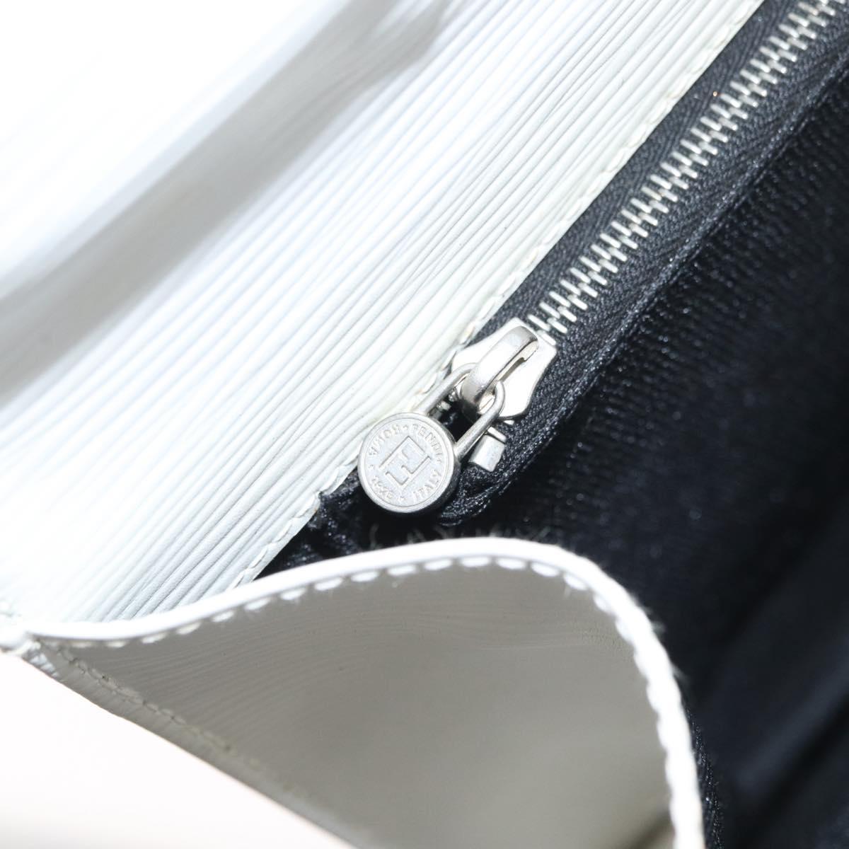FENDI Hand Bag Leather 2way White Silver Auth LNZ694