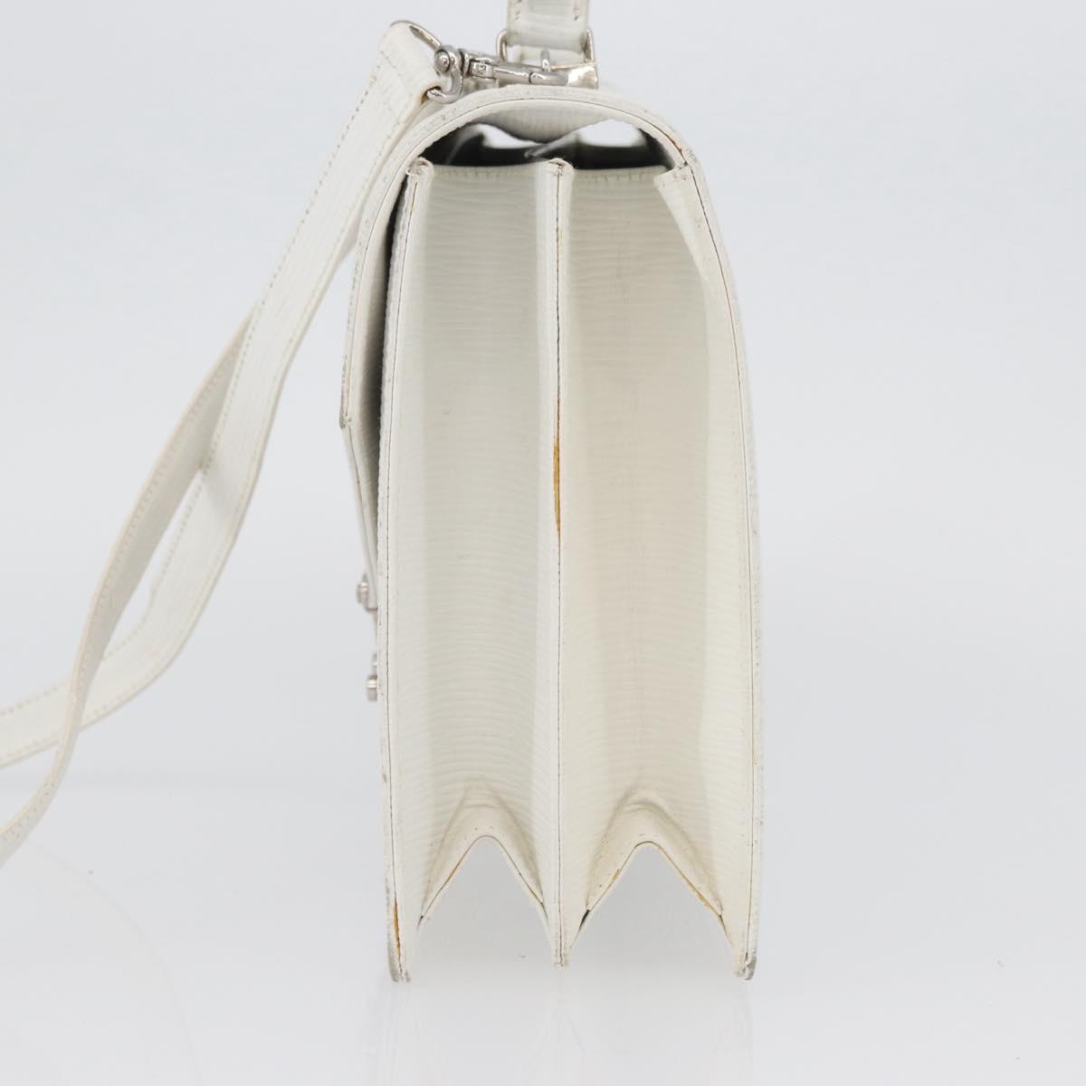 FENDI Hand Bag Leather 2way White Silver Auth LNZ694