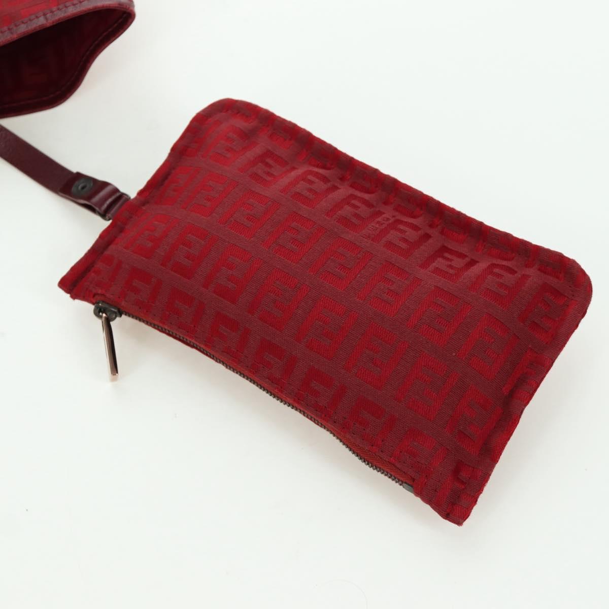 FENDI Zucchino Canvas Tote Bag Red Gold Auth LNZ695V