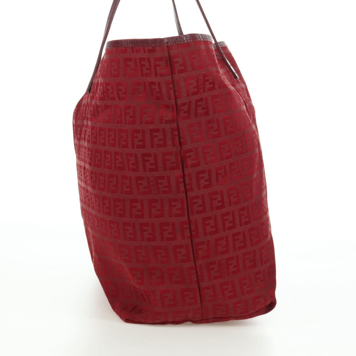 FENDI Zucchino Canvas Tote Bag Red Gold Auth LNZ695V