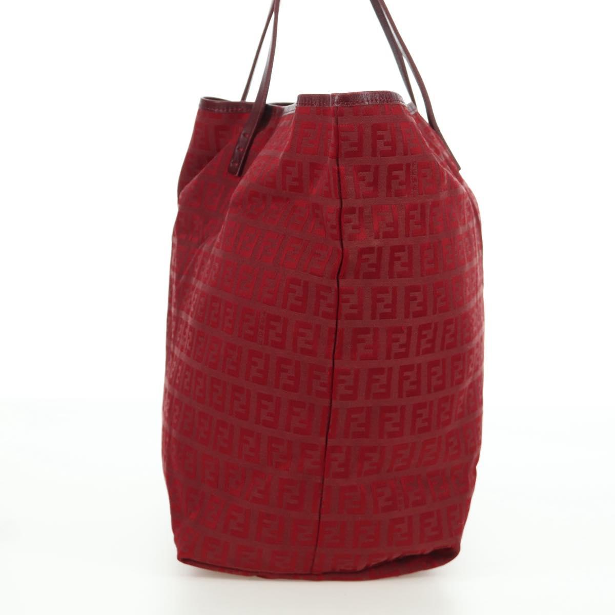 FENDI Zucchino Canvas Tote Bag Red Gold Auth LNZ695V