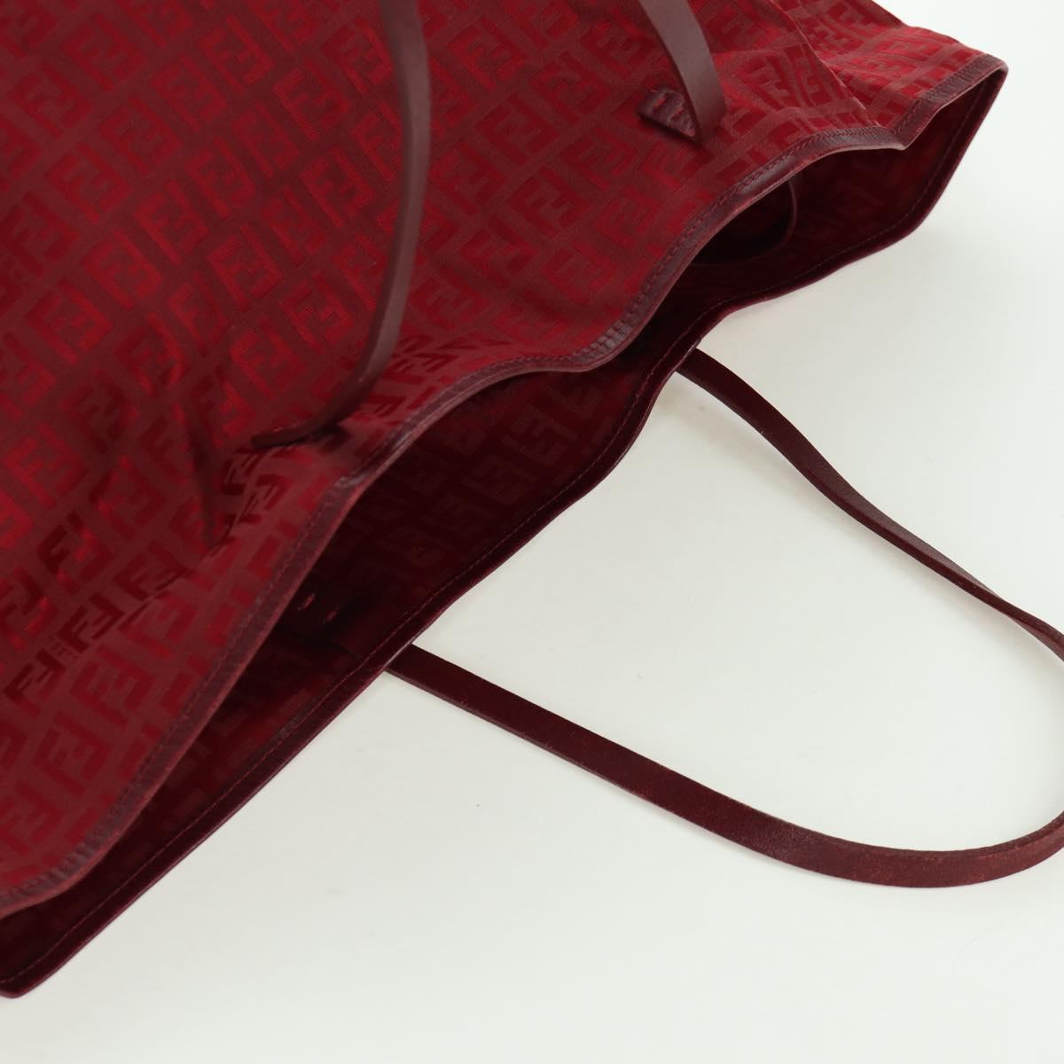 FENDI Zucchino Canvas Tote Bag Red Gold Auth LNZ695V