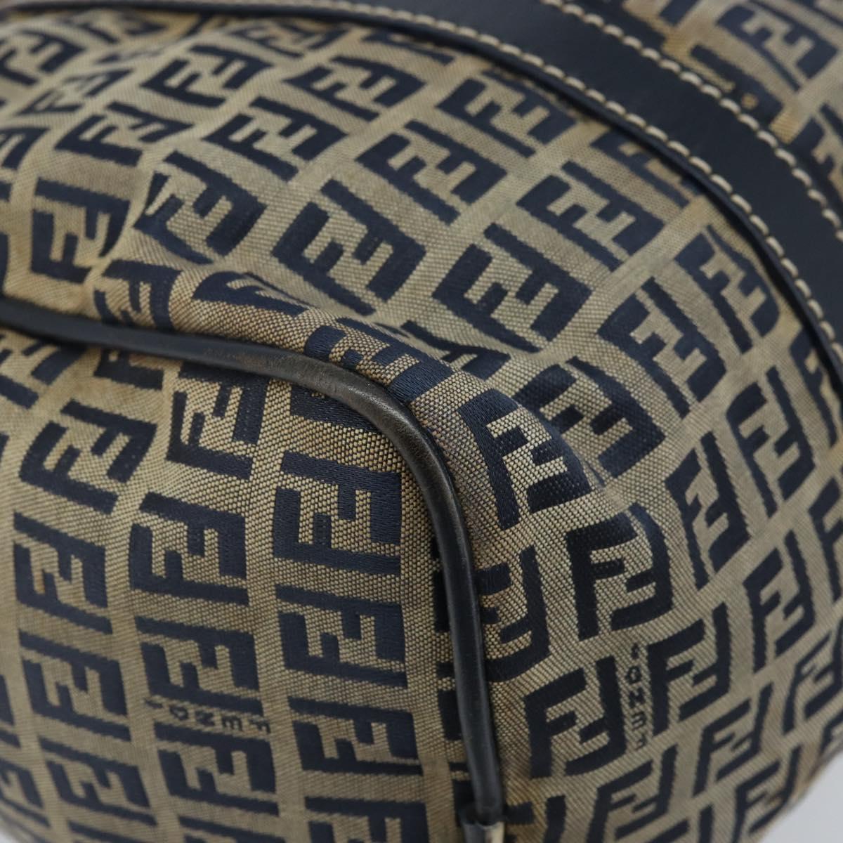 FENDI Zucchino Canvas Tote Bag Navy Silver Auth LNZ696