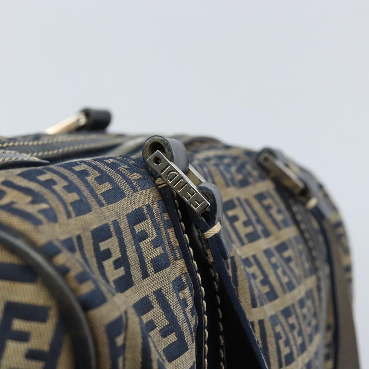 FENDI Zucchino Canvas Tote Bag Navy Silver Auth LNZ696