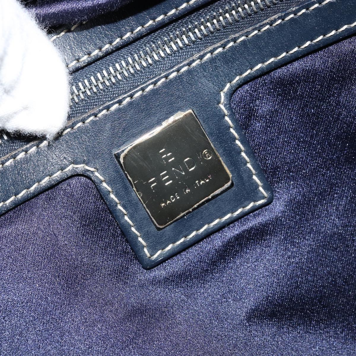 FENDI Zucchino Canvas Tote Bag Navy Silver Auth LNZ696
