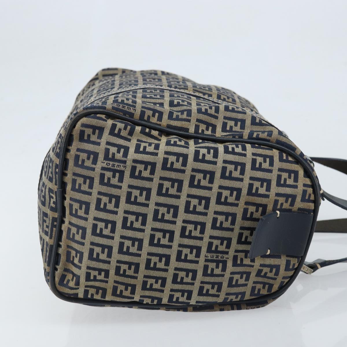 FENDI Zucchino Canvas Tote Bag Navy Silver Auth LNZ696