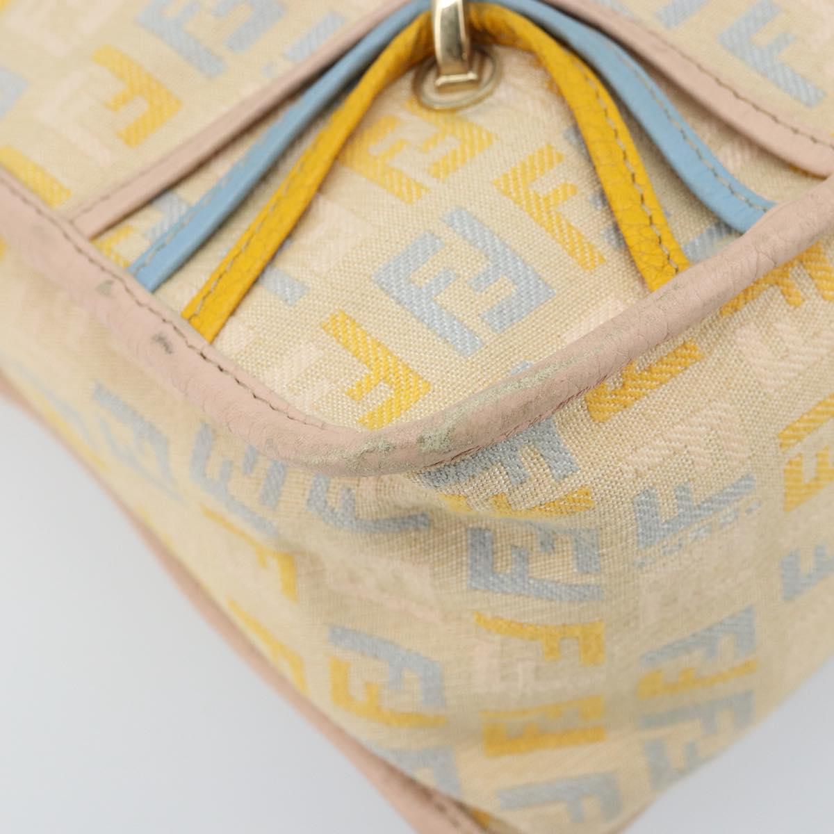 FENDI Zucchino Canvas Shoulder Bag Beige Gold Auth LNZ697