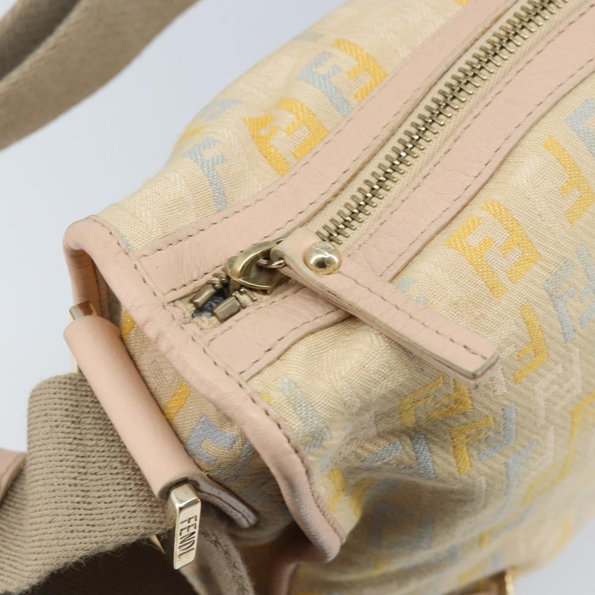 FENDI Zucchino Canvas Shoulder Bag Beige Gold Auth LNZ697