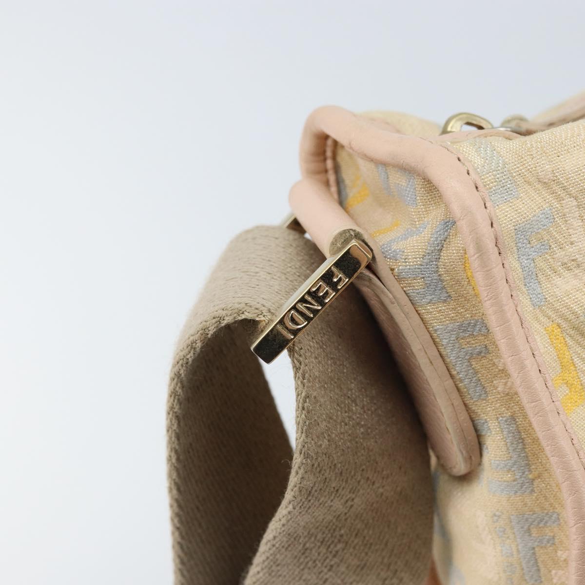 FENDI Zucchino Canvas Shoulder Bag Beige Gold Auth LNZ697